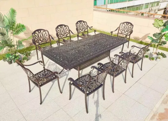 Ensemble table de jardin/patio et 4 chaises pour barbecue, finition en aluminium moulé noir, ensembles de meubles de jardin en fonte